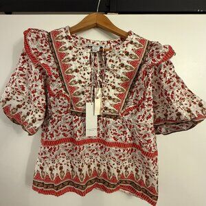Red, White, Gold, and Black Floral Print Calypso Top Women's Size S, NWT